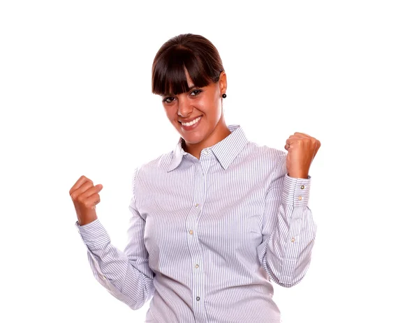 Positive young woman celebreting a victory — Stock Photo, Image