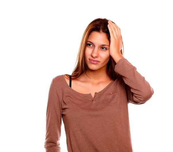 Fatigue young woman with terrible headache — Stock Photo, Image