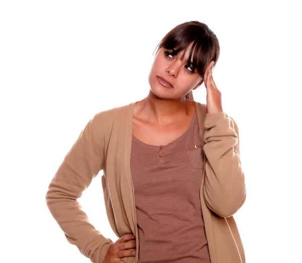 Charming tired young woman with headache — Stock Photo, Image