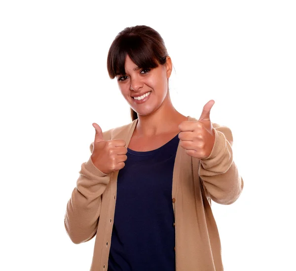 Positive young woman showing you ok sign — Stock Photo, Image