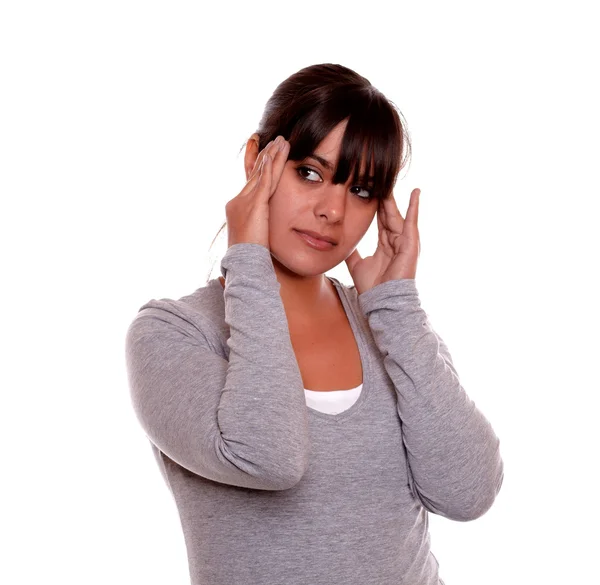 Charming tired young woman with headache — Stock Photo, Image