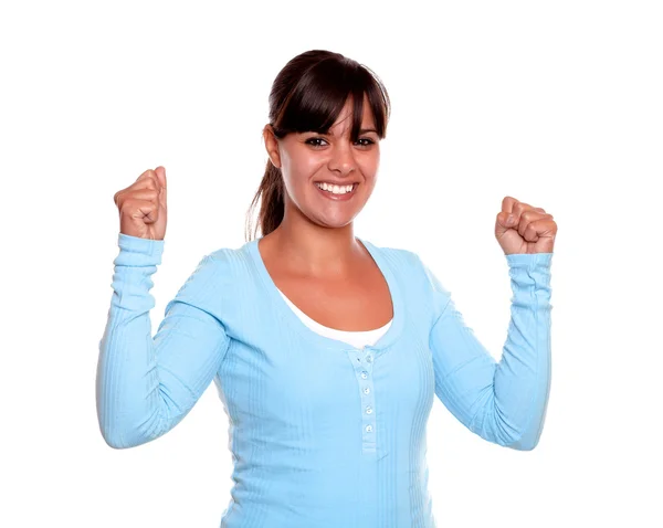 Happy young woman celebrating a victory — Stock Photo, Image