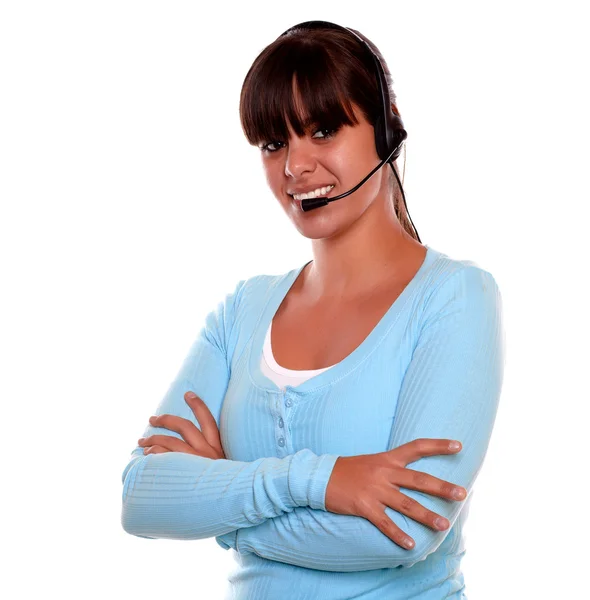 Charming call center employee smiling at you — Stock Photo, Image