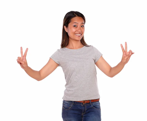 Ethnic young woman celebrating a victory — Stock Photo, Image