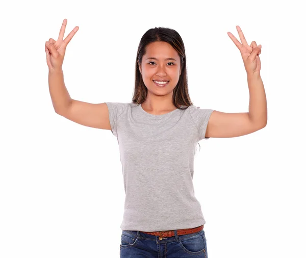 Happy smiling young woman celebrating a victory — Stock Photo, Image