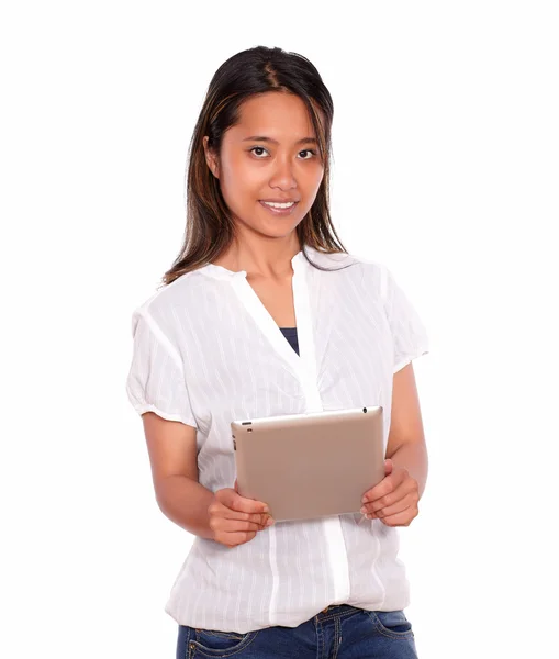 Charming asiatic young woman using her tablet pc — Stock Photo, Image