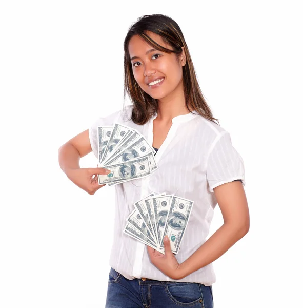 Charming asiatic young woman with cash money — Stock Photo, Image