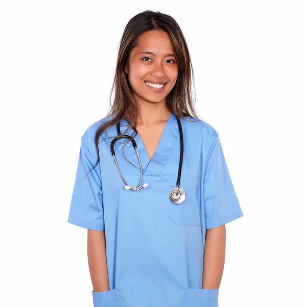 Sonriente asiática enfermera mujer mirándote —  Fotos de Stock