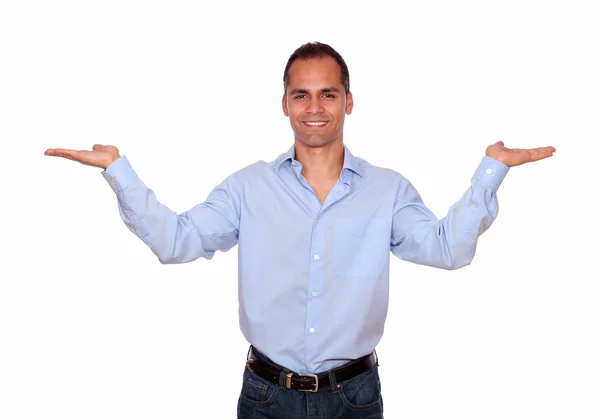 Adult latin man holding out his palm — Stock Photo, Image