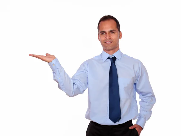 Adult latin man holding out his palm — Stock Photo, Image