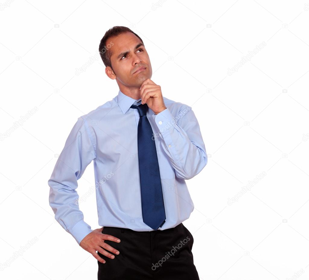 Charming pensive adult man looking up