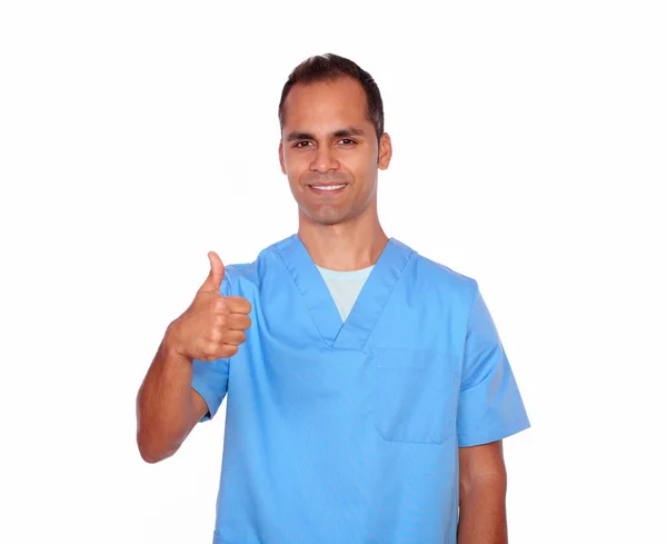 Smiling male nurse showing ok sign with fingers — Stock Photo, Image