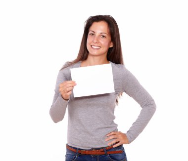 size gülümseyen güzel kadın holding kartı