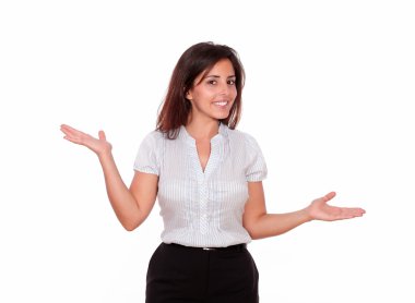 gülümseyen kadın sana avuç içi ile bakmak