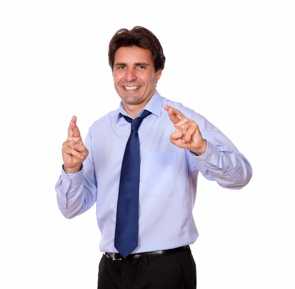 Adult man crossing his fingers for luck — Stock Photo, Image