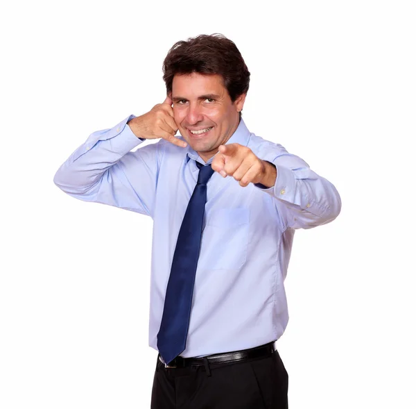 Adult man pointing at you gesturing call me — Stock Photo, Image
