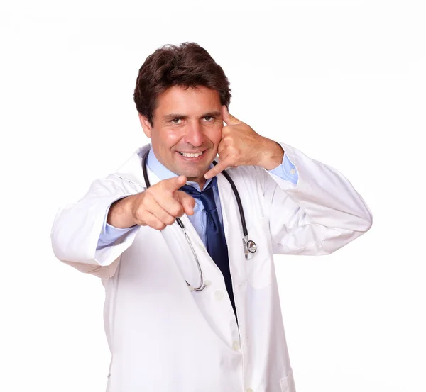 Handsome medical doctor gesturing call me — Stock Photo, Image