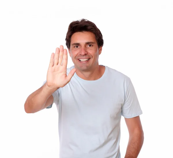 Hispanic male gesturing stop with hand — Stock Photo, Image