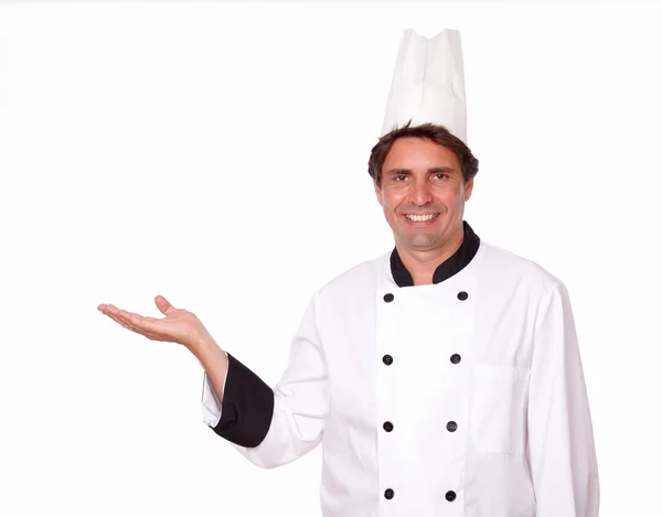 Cuoco professionista in piedi con palmo fuori — Foto Stock