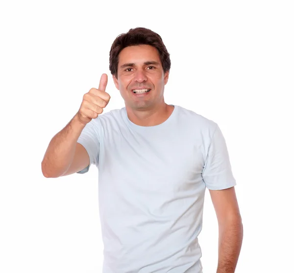 Hombre adulto carismático mostrando signo positivo — Foto de Stock