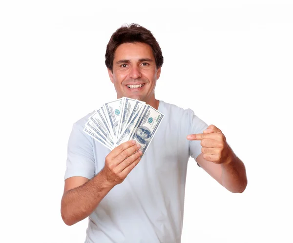 Charismatische Latijns-man aanhouden van contant geld — Stockfoto