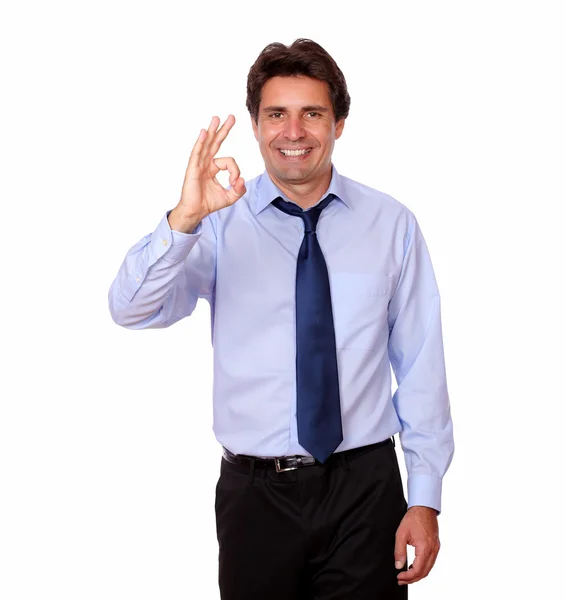 Fashionable businessman standing with ok sign — Stock Photo, Image