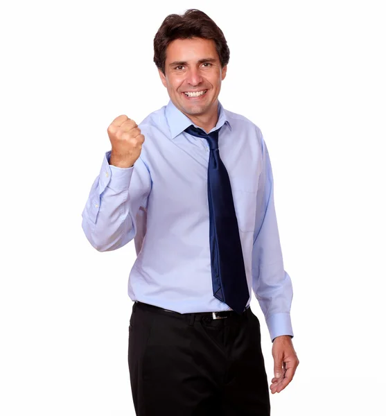 Adulto alegre homem celebrando sua vitória — Fotografia de Stock