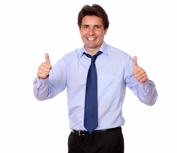 Handsome man standing with thumbs up — Stock Photo, Image