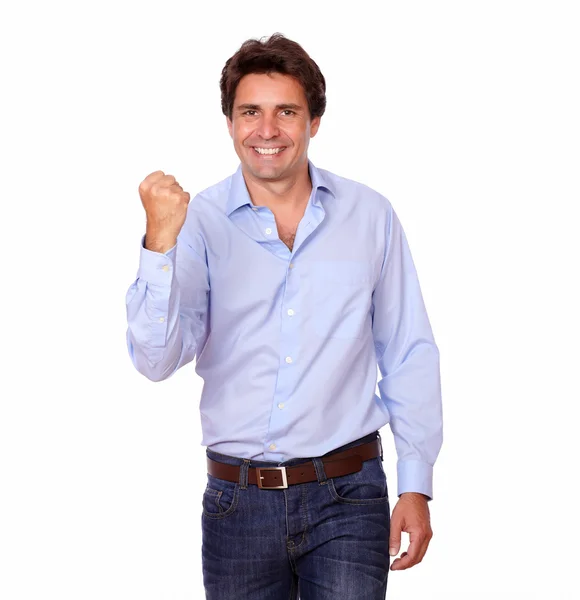 Attractive hispanic man celebrating a victory — Stock Photo, Image