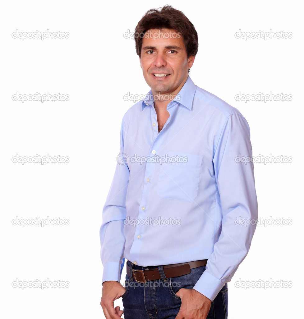 Fashionable man smiling at you while standing