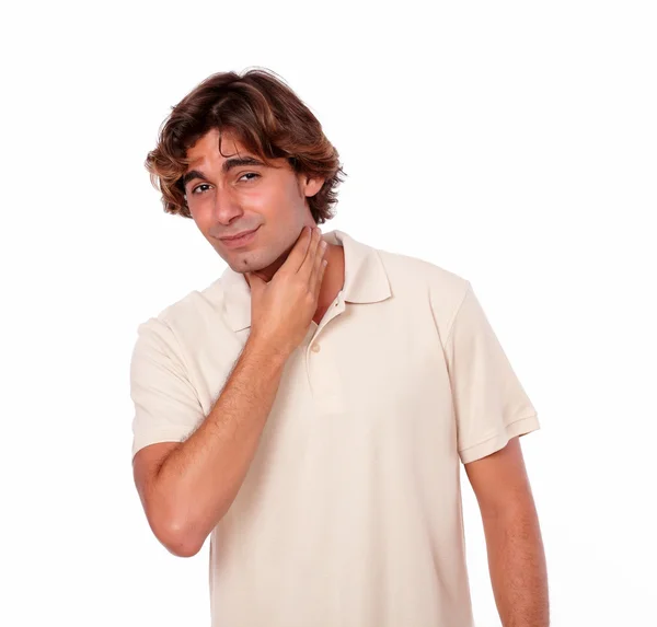 Lateinischer Mann mit Schmerzen im Hals — Stockfoto