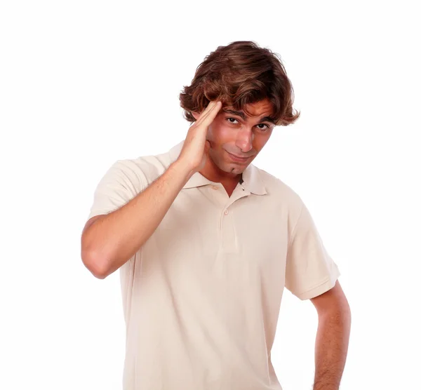 Tired handsome man having a headache — Stock Photo, Image