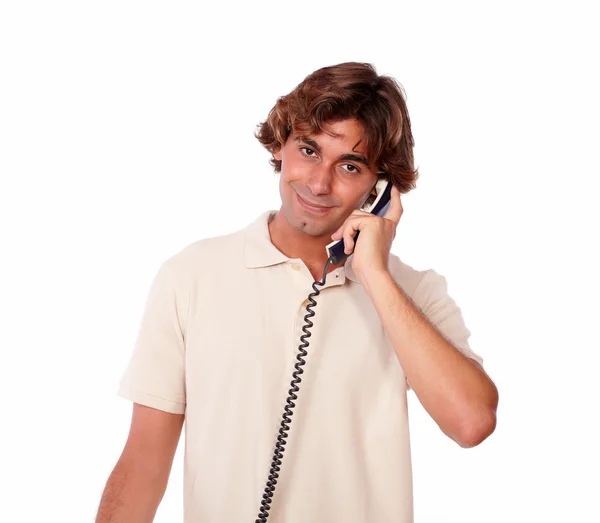 Hispanic handsome man conversing on phone — Stock Photo, Image