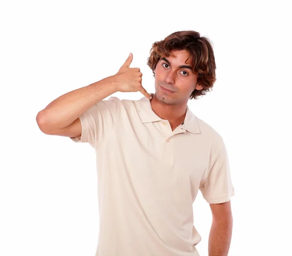 Latin man gesturing call me sign — Stock Photo, Image