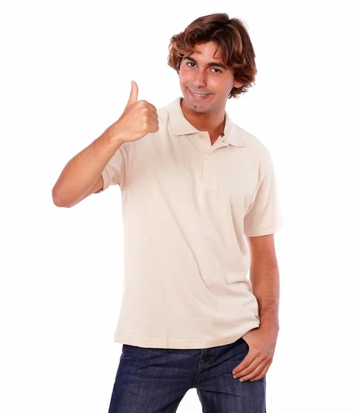 Charming man showing positive sign with fingers — Stock Photo, Image