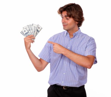 nakit dolar işaret hırslı genç adam