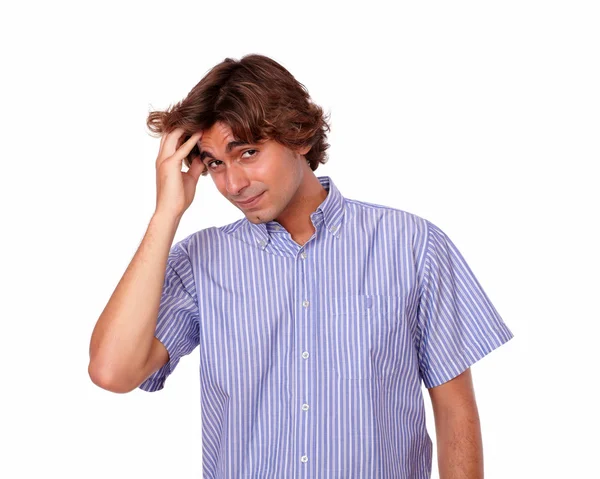 Tired young adult man with headache — Stock Photo, Image