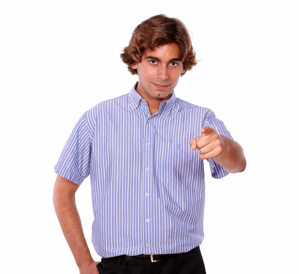 Handsome young man pointing to people — Stock Photo, Image
