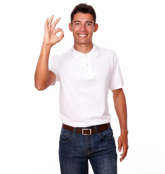 Young attractive man with an ok finger sign. — Stock Photo, Image