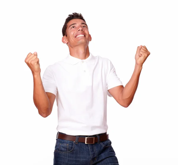 Hermoso hombre encantador de pie celebrando la victoria — Foto de Stock