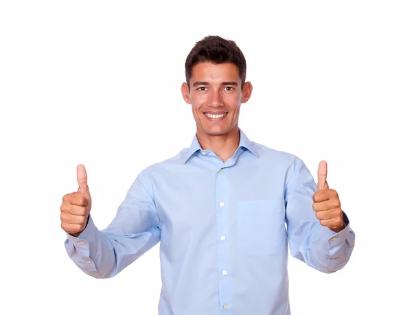 Homem bonito feliz com polegares para cima sinal . — Fotografia de Stock