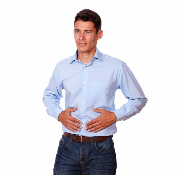 Müder schöner Mann mit Bauchschmerzen — Stockfoto