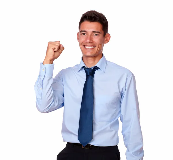 Hombre de negocios guapo adulto celebrando su victoria — Foto de Stock