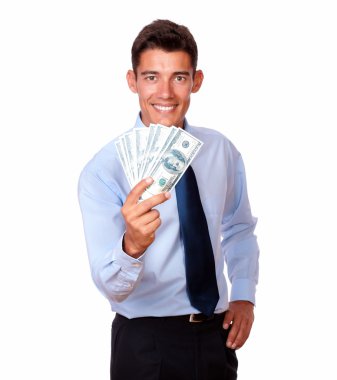 kravat nakit dolar tutan genç adam
