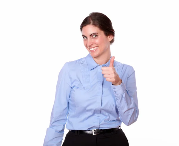 Charismatic woman standing with ok gesture — Stock Photo, Image