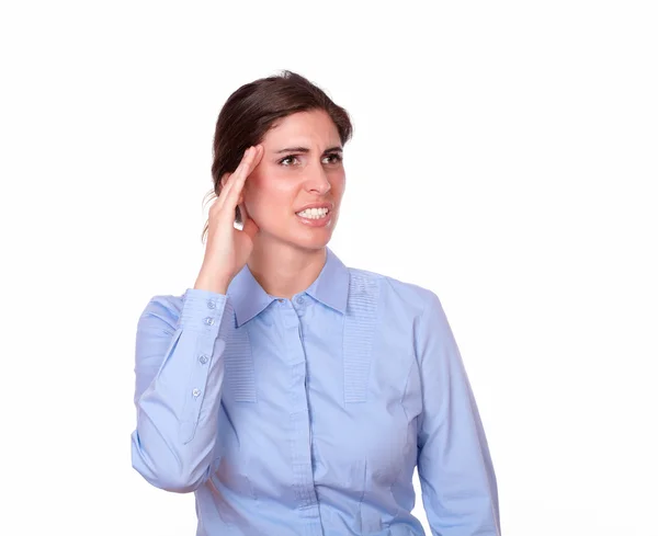 Young gorgeous female standing with headache — Stock Photo, Image