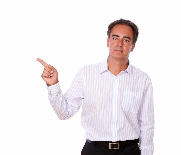 Sophisticated male pointing to his right — Stock Photo, Image