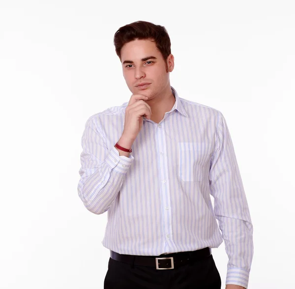 Pensive man on white shirt standing — Stock Photo, Image