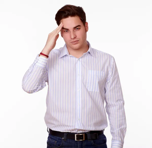 Young caucasian man with headache standing — Stock Photo, Image