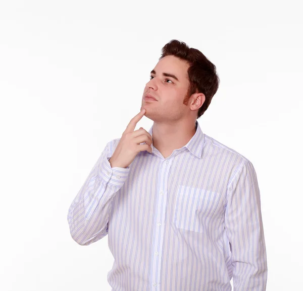 Pensive man on white shirt standing — Stock Photo, Image